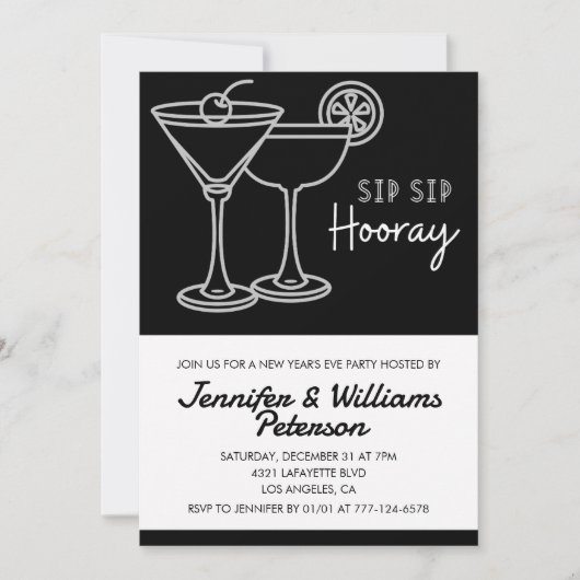 Black New Year's eve Einladung Cocktail (Vorderseite)