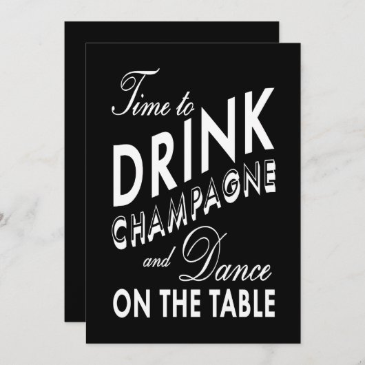 Black New Year's Time to Drink Champagner einladen Einladung (Vorne/Hinten)