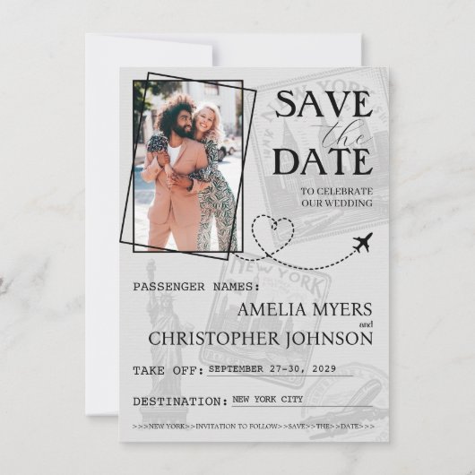 Black New York City Passport Save the Date (Rückseite)