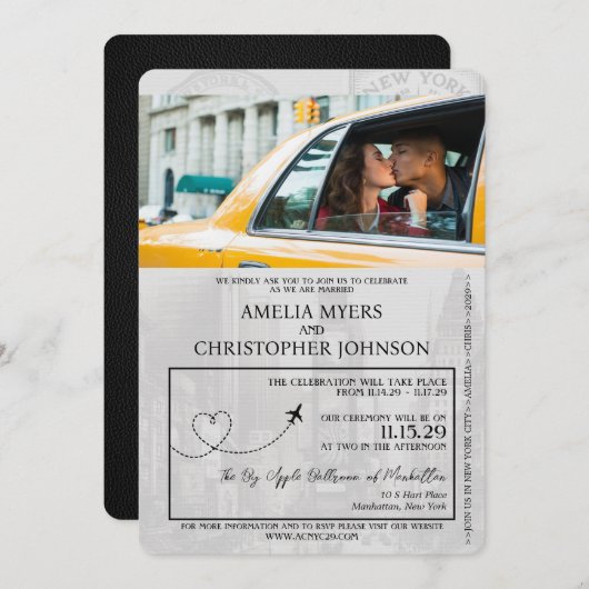 Black New York City Passport Wedding Einladung (Vorne/Hinten)