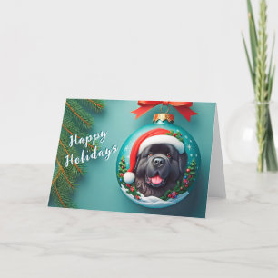 Black Newf auf einer Weihnachtsball-Ornament-Karte Feiertagskarte