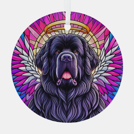 Black Newfie Angel Round Ornament (Rückseite)