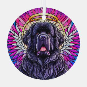 Black Newfie Angel Round Ornament Aus Glas
