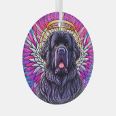 Black Newfie Angel Round Ornament Aus Glas (Vorderseite Rechts)