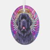 Black Newfie Angel Round Ornament Aus Glas (Vorderseite links)
