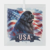 Black Newfie Patriotic Ornament Aus Glas (Vorderseite)