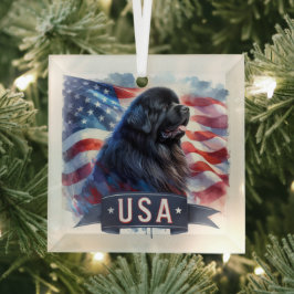 Black Newfie Patriotic Ornament Aus Glas