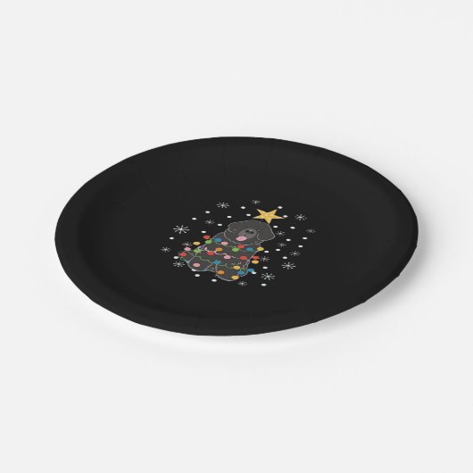 Black Newfundland Dog Christmas Tree Class Pappteller (Schrägansicht)