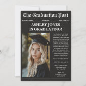 Black Newspaper Photo Graduation  Einladung (Vorderseite)