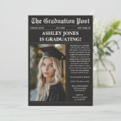 Black Newspaper Photo Graduation  Einladung (Stehend Vorderseite)