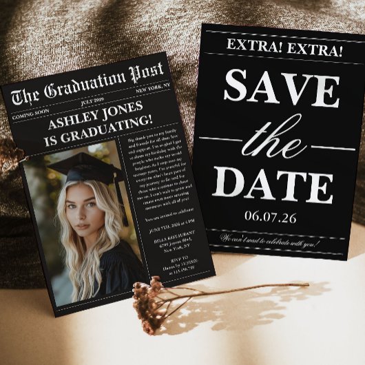 Black Newspaper Photo Graduation  Einladung