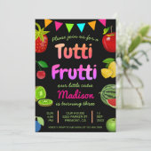 Black Niedlich Fruits Tutti Frutti Kindergeburtsta Einladung (Stehend Vorderseite)