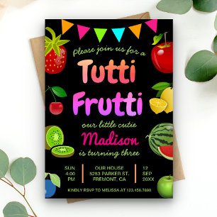 Black Niedlich Fruits Tutti Frutti Kindergeburtsta Einladung