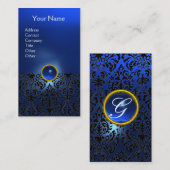 BLACK NIGHT BLUE DAMASK GEMSTONE MONOGRAMM VISITENKARTE (Vorne/Hinten)