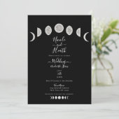 Black Night Sky Moon Phases Abend Wedding Einladung (Stehend Vorderseite)