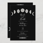 Black Night Sky Moon Phases Abend Wedding Einladung (Vorne/Hinten)