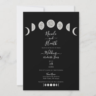 Black Night Sky Moon Phases Abend Wedding Einladung