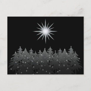 Black Night Sky White Star Trees Moderne Weihnacht Feiertagspostkarte