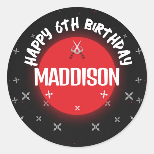 Black Ninja Birthday Party Classic Round Stickers (Vorderseite)