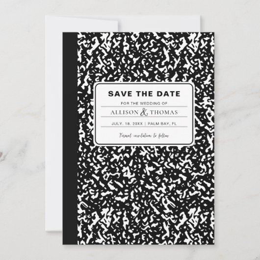 Black Notebook-Lehrer Funny Save the Date Hochzeit Einladung (Vorderseite)
