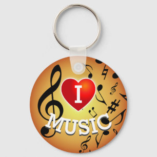 (BLACK NOTES on Gold) I Liebe (Heart Music) Schlüsselanhänger