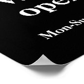 Black Now Open Poster | Kundenspezifische Geschäft (Ecke)