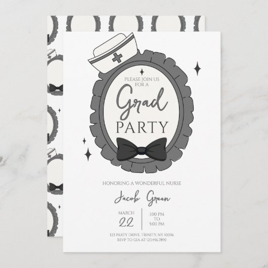 Black Nurse Graduation Party Einladung (Vorne/Hinten)
