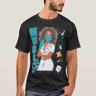 Black Nurve Uniform Face Masask Afro African Black T-Shirt