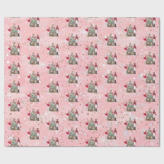 Black Nutcracker Ballerina Pink Holiday Paper Geschenkpapier (Flach)
