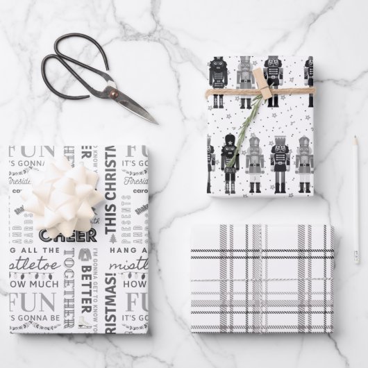 Black Nutcracker Christmas Wrapping Paper Geschenkpapier Set (Vorderseite)