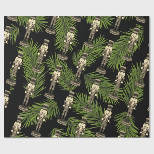 Black Nutcracker Soldier Green Spruce Geschenkpapier (Flach)