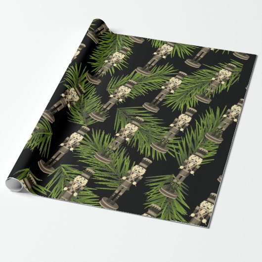 Black Nutcracker Soldier Green Spruce Geschenkpapier (Ungerollt)
