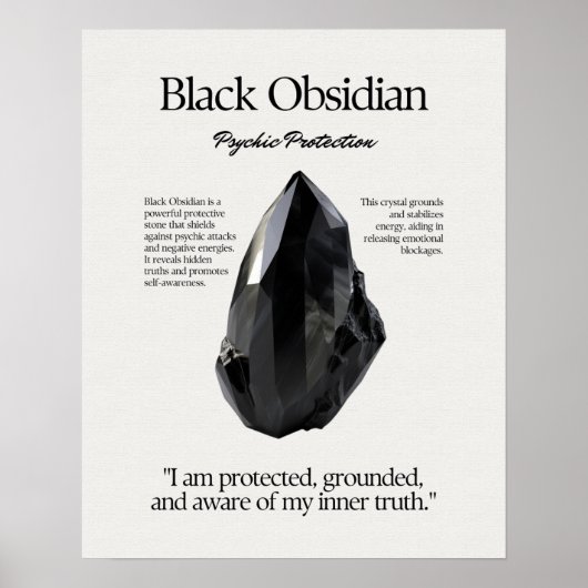 Black Obsidian Gem Crystal Bedeutung Karte Poster (Vorne)