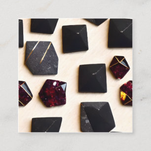 Black Obsidian und Garnet Gold Geometric Hexagon P Quadratische Visitenkarte