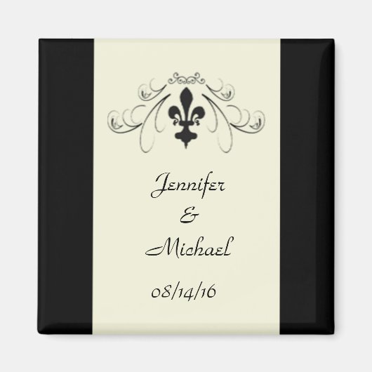 Black Off White Lilie Wedding Magnet (Vorne)