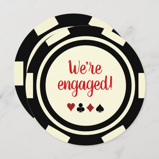 Black Off White Poker Chip Wedding Engagement Einladung (Vorne/Hinten)