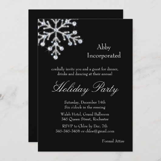 Black Offset Crystal Snowflake Holiday Invitation Einladung (Vorne/Hinten)