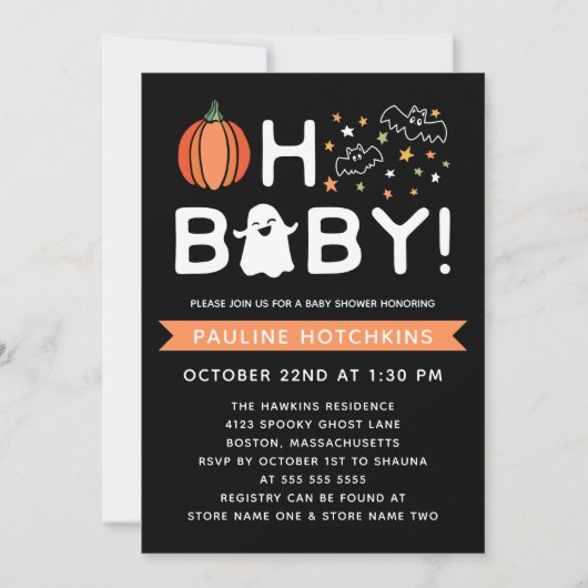 Black Oh Baby Pumpkin Halloween Kinderdusche Einladung (Vorderseite)