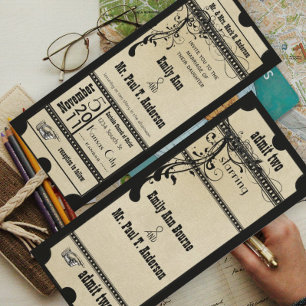 Black Old Hollywood Ticket Wedding Einladung