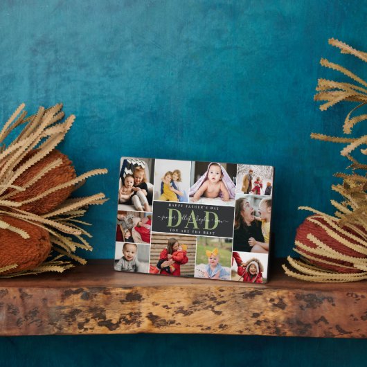 Black & Olive Best Dad Father's Day Foto Collage Fotoplatte (Seite)