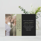 Black Olive Green Foto Moderne Hochzeit Einladung (Stehend Vorderseite)