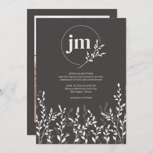 Black Olive ・ Rustikale Wildblume Foto Hochzeit Einladung (Vorne/Hinten)