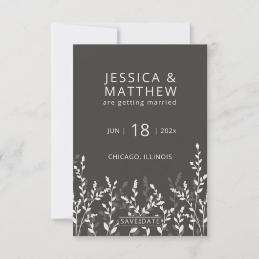 Black Olive ・ Rustikale Wildblume Hochzeit Save The Date (Vorderseite)