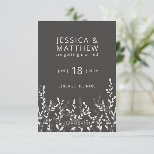 Black Olive ・ Rustikale Wildblume Hochzeit Save The Date (Stehend Vorderseite)