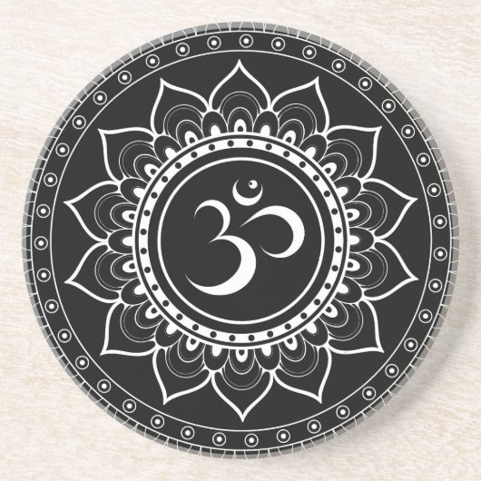 Black Om Mandala Getränkeuntersetzer (Vorne)