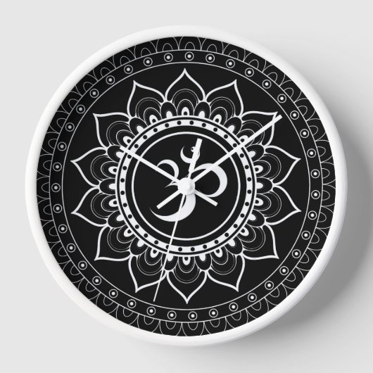 Black Om Mandala Uhr (Vorderseite)