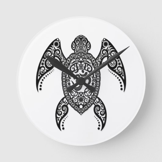 Black Om Sea Turtle on White Runde Wanduhr (Vorderseite)