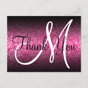 Black Ombre Hot Pink Glitzer Monogram Vielen Dank Postkarte