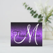 Black Ombre Violet Glitzer Monogram Vielen Dank Postkarte (Stehend Vorderseite)