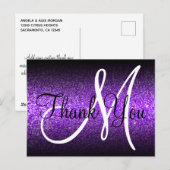 Black Ombre Violet Glitzer Monogram Vielen Dank Postkarte (Vorne/Hinten)